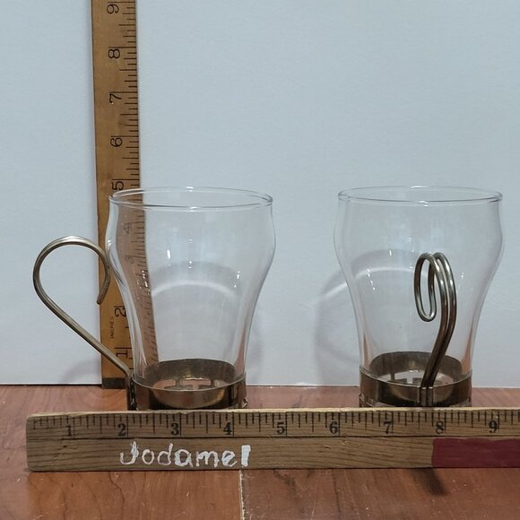 Glass Irish Coffee Cappuccino Glasses Cups Mugs Metal Base and Handles Set of 4 - Picture 8 of 11
